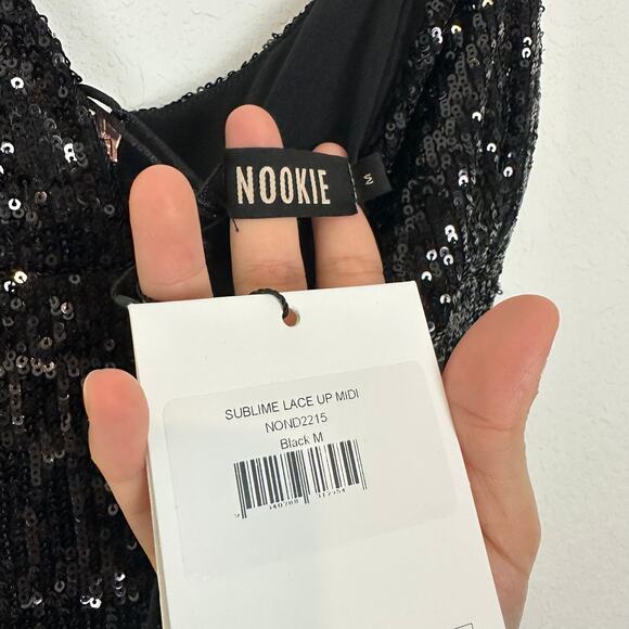 NWT Nookie Sublime Lace Up Midi Dress in Black Size Medium - Picture 4 of 7